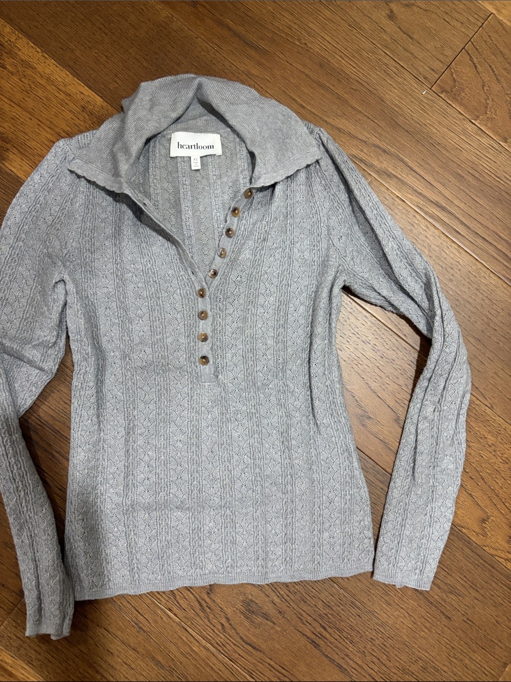 Heartloom Light Gray Cable Henley Turtleneck Sweater